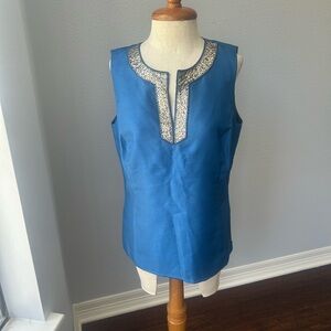 Ann Taylor Blue Embellished Sleeveless Blouse